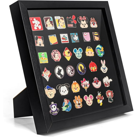 Enamel Pin Display Frame, 11x11 Shadow Box for Wall and Tabletop Display, Pin Collection Display, Pin Holder, Black