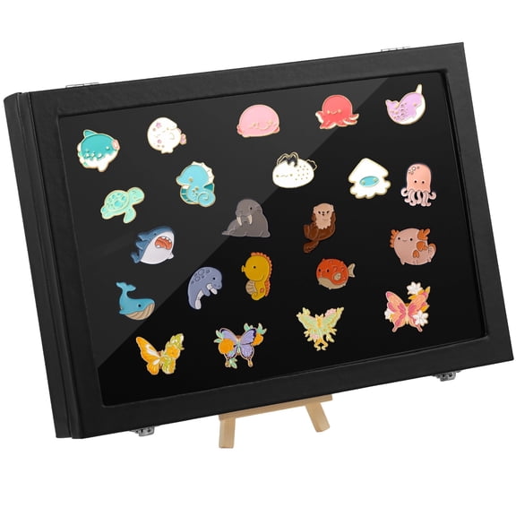 Enamel Pin Display Frame, Large Badge Organizer Box, Clear Window Dustproof Jewelry Holder, Medal Collection Showcase, 13.8 x 9.4 x 1.9 in