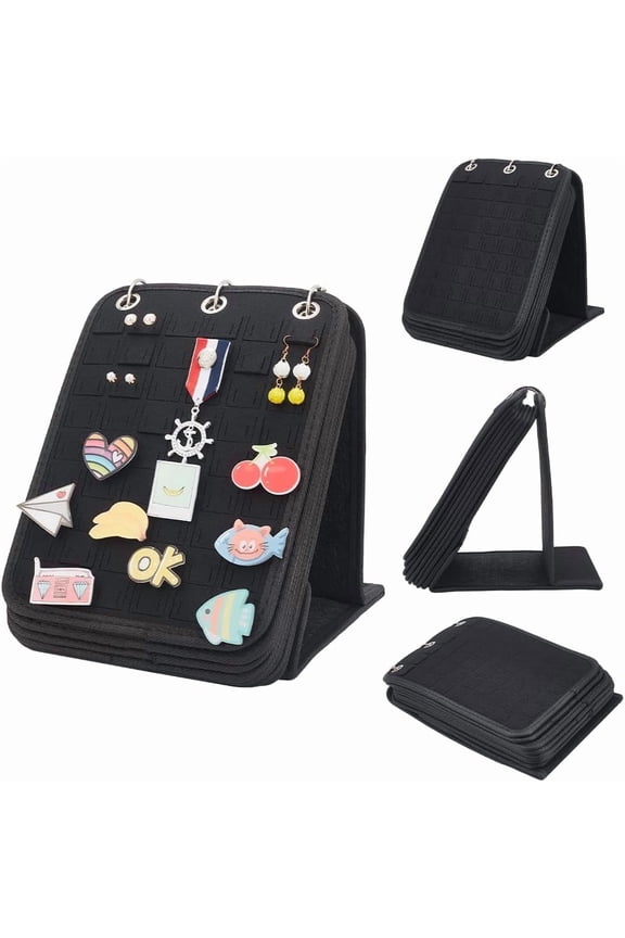 Enamel Pin Display Holder Felt 3-Ring Bindier Brooch Enamel Pin Display Stand Pins Collection Storage Organizer Display Pages Black 9.65x7.87x10.63 Inch Black
