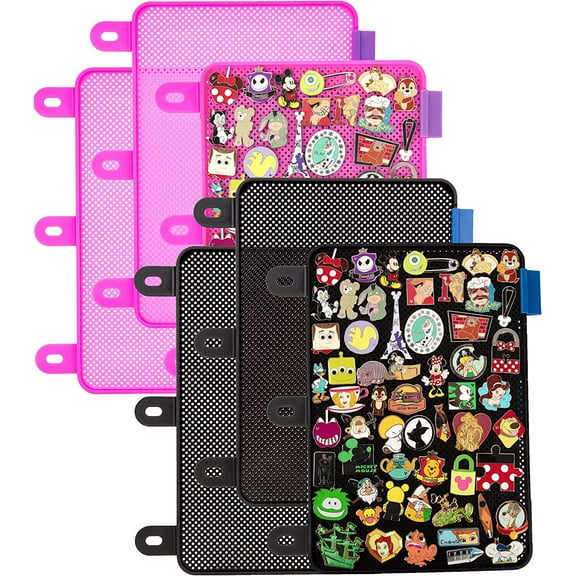 Enamel Pin Display Pages (6 PK) - Display and Trade Your Disney Collectible Pins in Any 3-Ring Binder - Pages Lay Flat with Pinbacks and NO Sagging! (Black/Pink - Pins Not Included)
