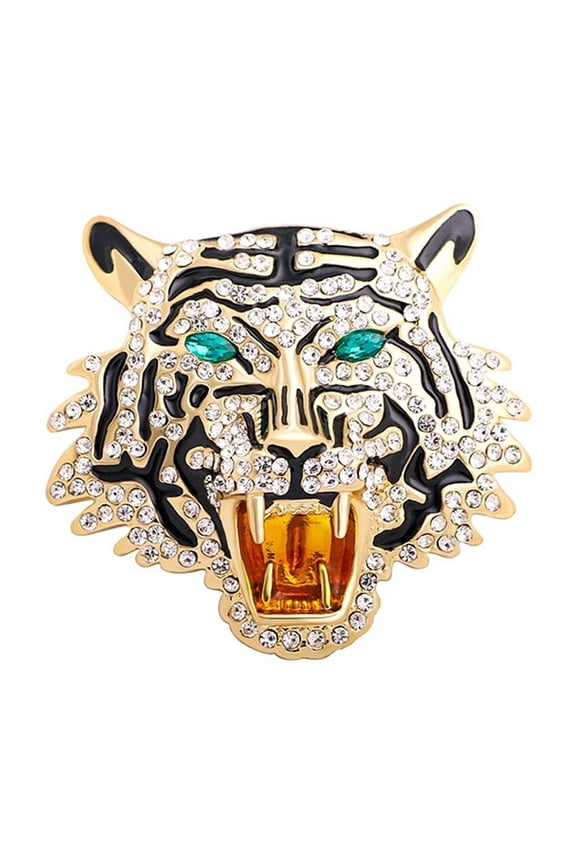 Enamel Pins Alloy Rhinestone Brooches for Backpack Clothes Tiger 50x55mm