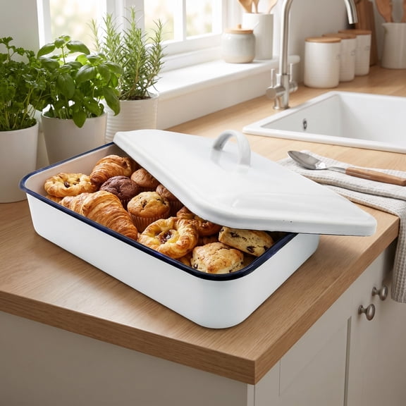 Enamel Plate 11.8x7.9 Inch Ceramic Look Food Serving Tray for Indoor Outdoor Dining, 1 Count