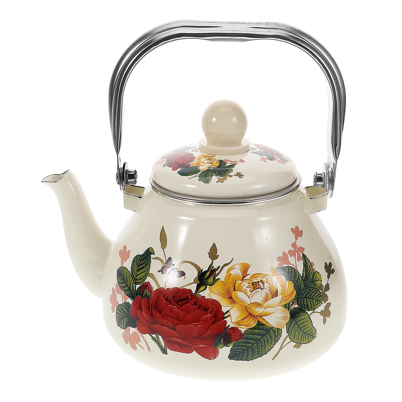 Enamel Pot Retro Electric Tea Kettle Blooming Floral Pots Water