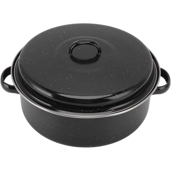 Enamel Roasting Pan Non Stick Pot Oval Roaster With Lid for Roasted Sweet Potatoes Potatoes Roasts Black 11inch