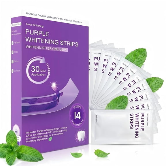 FERNA LABS Purple Teeth Whitening Strips, Pap+ Formula, Color Correcting, Enamel Safe, Sensitive Teeth, 28 Count