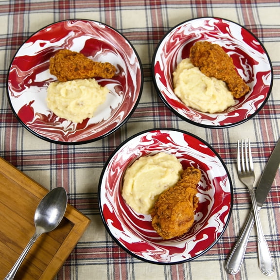 Enamel Plates Dinner Plates Serving Platters Shallow Bowls for Food Salad Camping Picnic,Set of 3