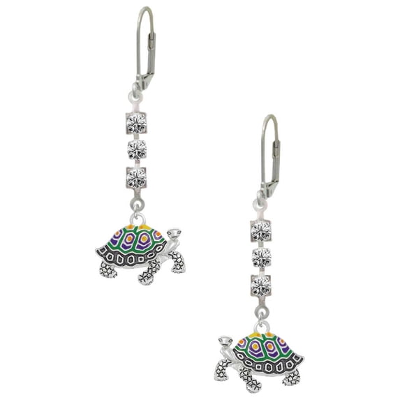 Enamel Side Turtle Crystal Madison Leverback Earrings