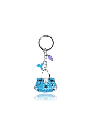 Enamel Sky Blue Ladies Designer Handbag Crystal Rhinestone Keychain