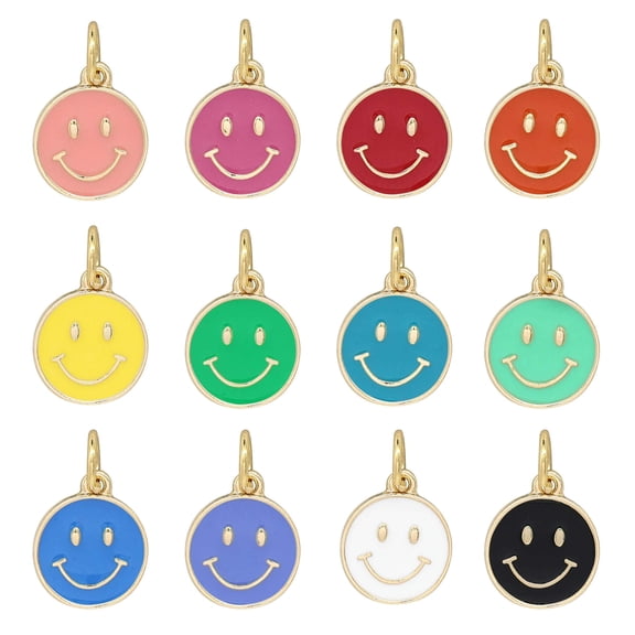 Enamel Smiley Face Charm Mix by Bead Landing - Charms for DIY Jewelry Making - Necklaces - Bracelets & Keychains - 12 Pack