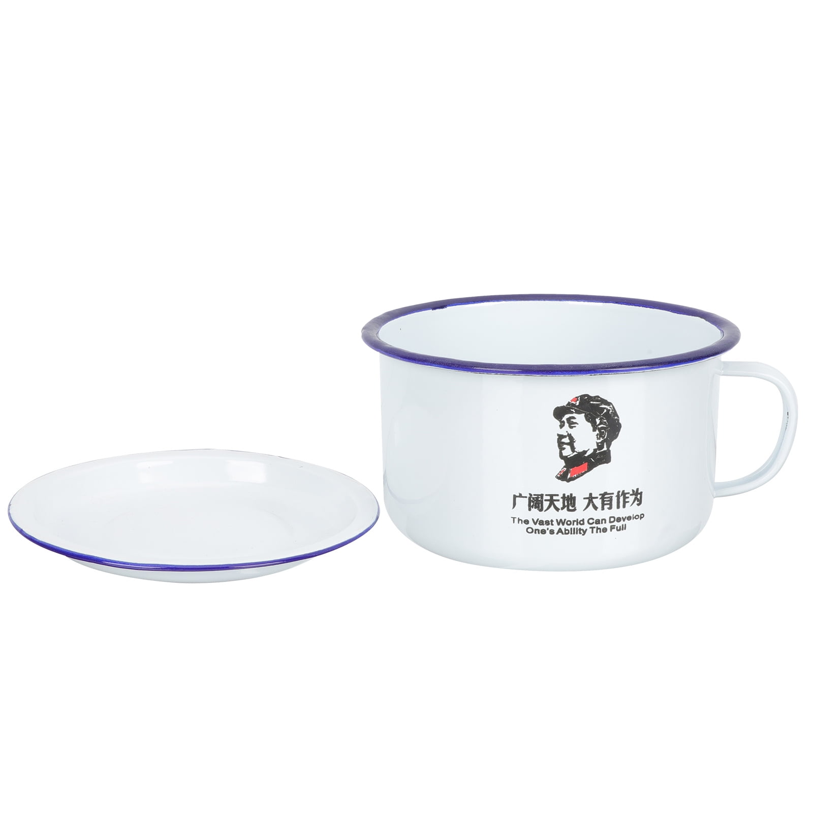 Enamel Snack Cup Decorative Round Container with Lid Vintage Drinking