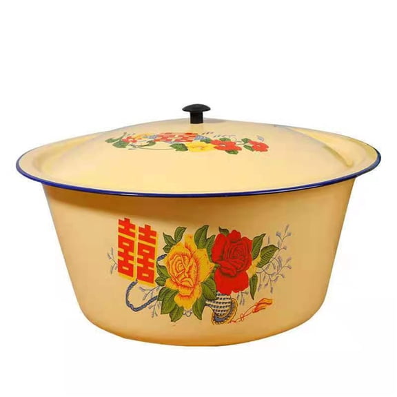 Enamel Snacks Bowl Easy to Clean Lard Basin with Lid Enamelware for Home Use