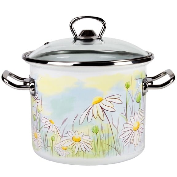 Enamel Stock Pot Daisy Fields Enamel Cooking Pot Enameled Pot with Lid (5.8-qt. (5.5 L))