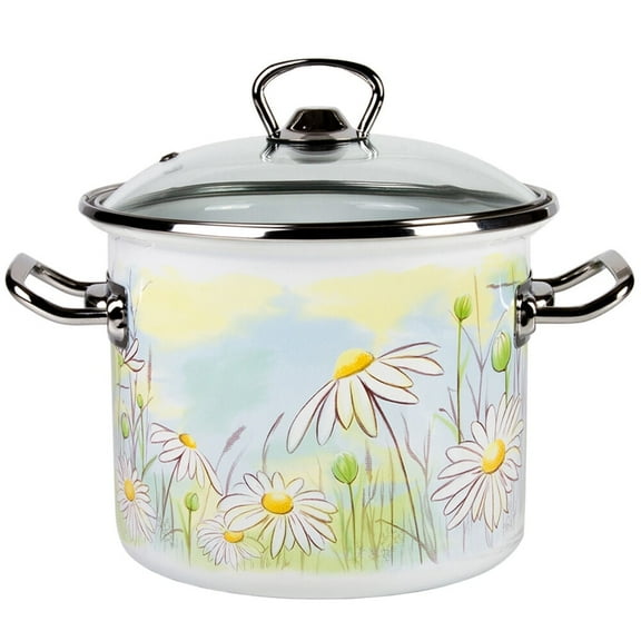 Enamel Stock Pot Daisy Fields Enamel Cooking Pot Enameled Pot with Lid (5.8-qt. (5.5 L))