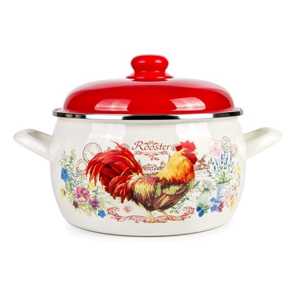 Enamel Stock Pot Rooster Enamel Cooking Pot Enameled Pot with Lid (5.6-qt. (5.3 L))