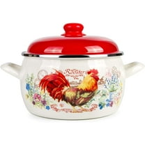 Enamel Stock Pot Rooster Enamel Cooking Pot Enameled Pot with Lid (5.6-qt. (5.3 L))