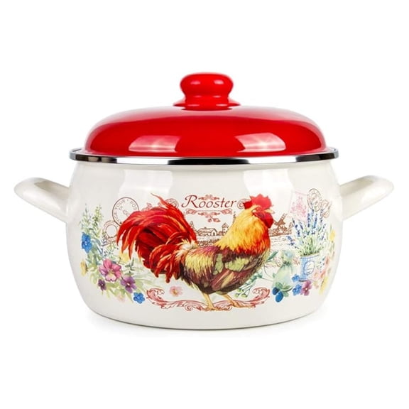Enamel Stock Pot Rooster Enamel Cooking Pot Enameled Pot with Lid (7.9-qt. (7.5 L))