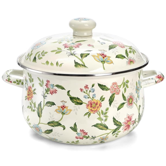 Enamel Stockpot with Lid,Simmer Pot,Flower Enamel Stockpot with Lid,Stockpots for Cooking