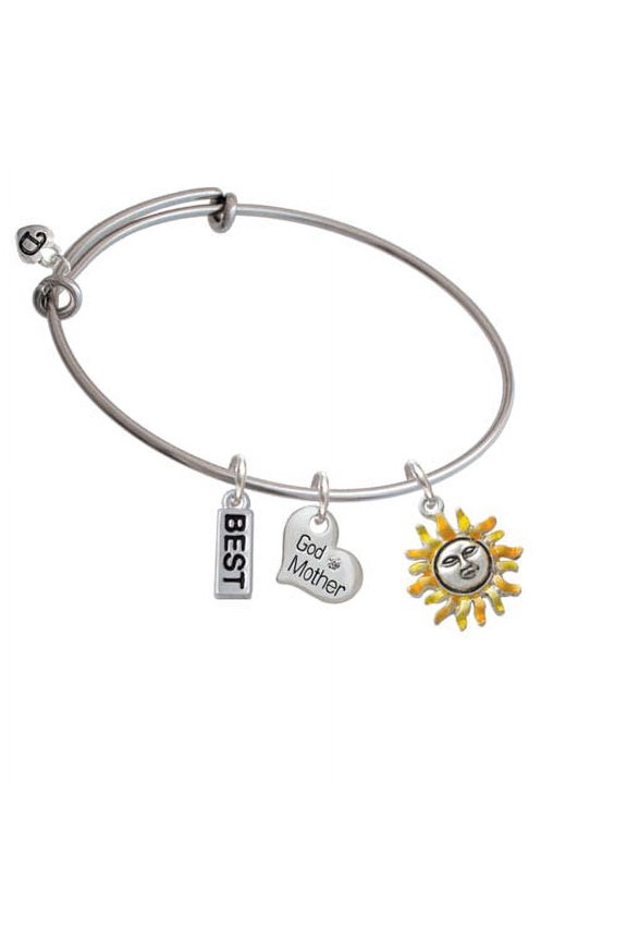 Enamel Sun God Mother Heart Expandable Bangle Bracelet