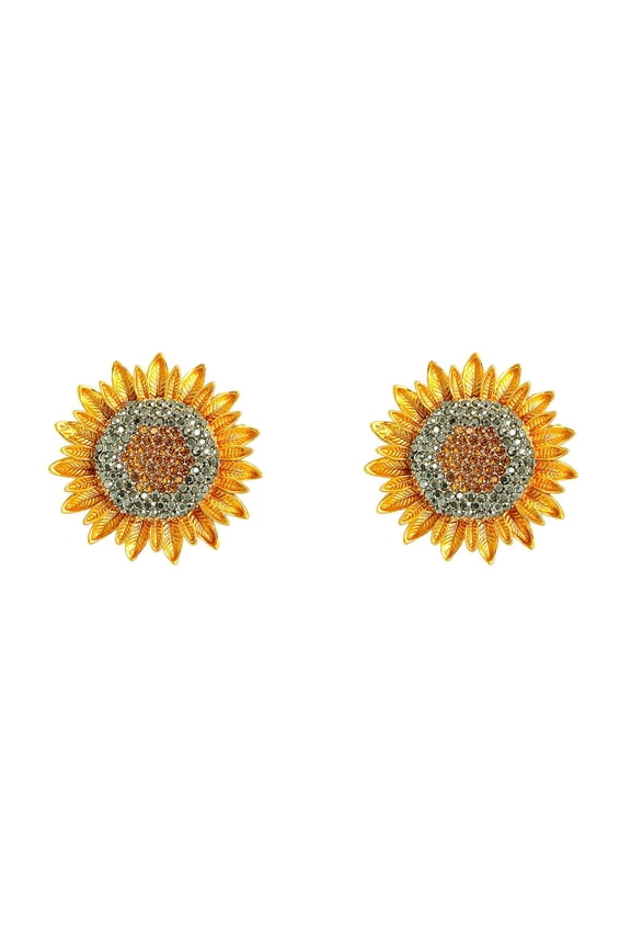 Enamel Sunflower Rhinestone Brooch Diamond Set Flower Brooch Brooch Fashion Suit Collar Pin Accessory Corsage Badge Men Women Blazer Brooch Jewelry 1pc, 3.8x3.8 cm, Orange 2PCS