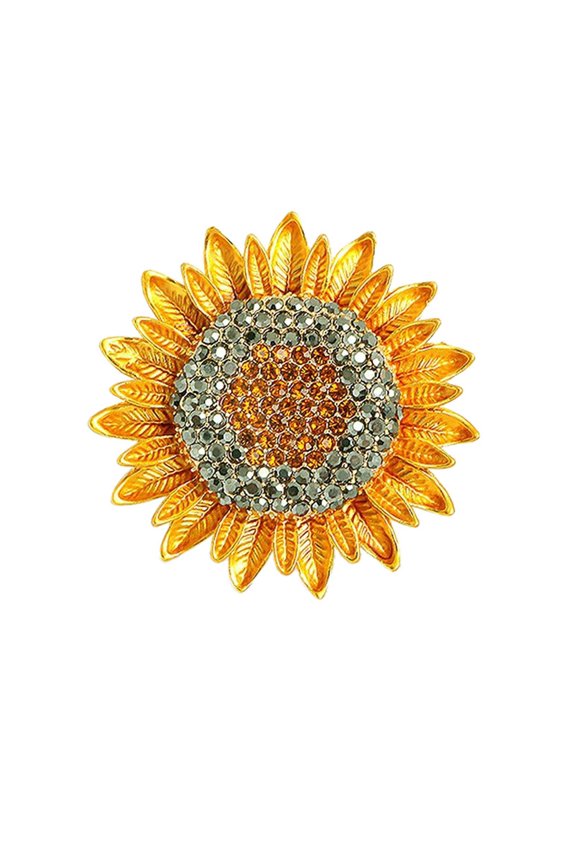 Enamel Sunflower Rhinestone Brooch Diamond Set Flower Brooch Brooch Fashion Suit Collar Pin Accessory Corsage Badge Men Women Blazer Brooch Jewelry 1pc, 3.8x3.8 cm, Orange 1PCS