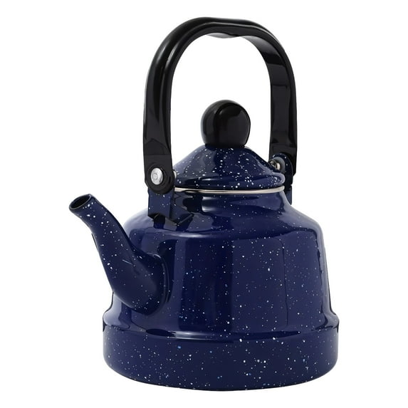 Enamel Tea Kettle 2 Ibs 6.80 oz (1.1 L), Vintage Blue Enamel Teapot with Black Handle, Suitable for Induction Stoves, Open Flame Stoves and More, Rapid Heating Bottom, Ideal for Daily Use and Camping