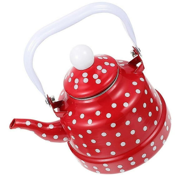 Enamel Tea Kettle Vintage Style Restaurant Use Red with White Dots 19x18x9cm Capacity 2.5L Heat Conduction 1Pack