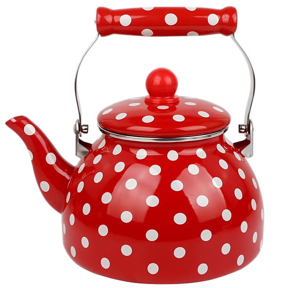 Enamel Tea Kettle With Infuser Tea Kettle For Stove Top, Red And White Polka Dot Vintage Teapot For Tea, Coffee, Milk Red 2.3 Quart