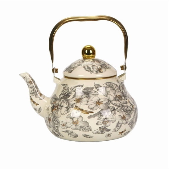 Enamel Teapot, Vintage Style Tea Kettle, Floral Enamel Kettle, Stovetop Safe Kettle, 1.5 Liter Capacity, with Ergonomic Handle, for Home Kitchen Use