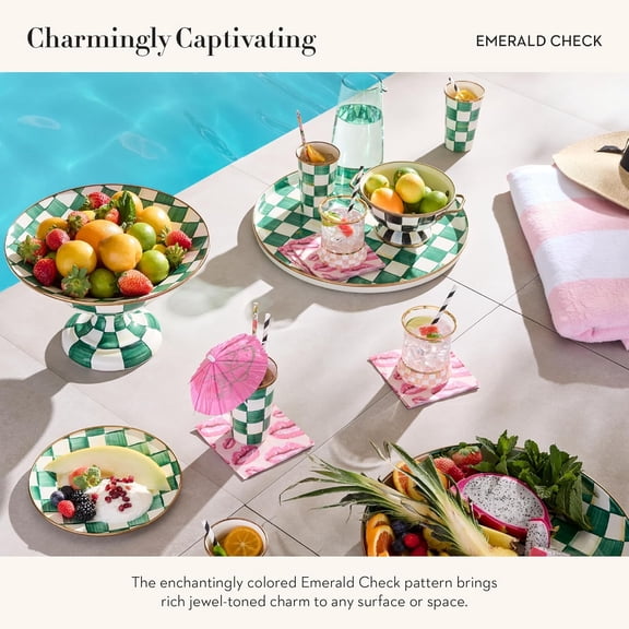 Enamel Tumbler, 10 Ounces, Emerald Check - Cute and Stylish Drinking Cup for Hot/Cold Beverages