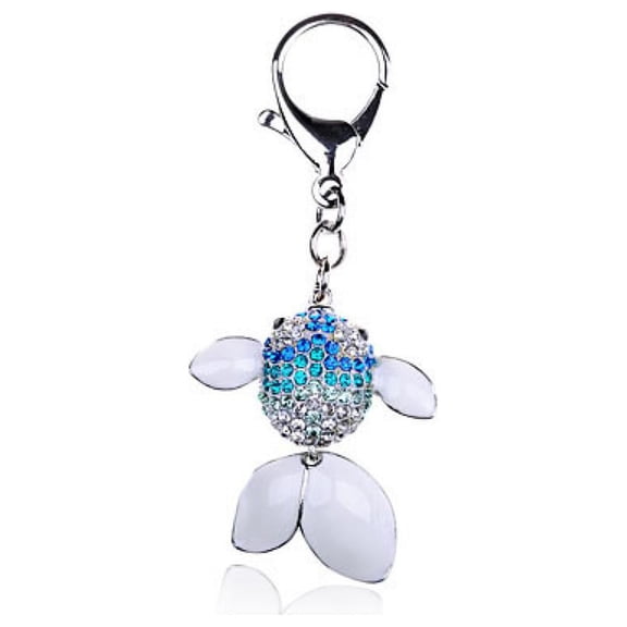 Enamel White Cartoon Jumping Flipper Fish Fashion Jewelry Crystal Rhinestone Keychain