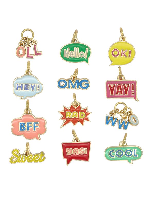 Enamel Words Charm Mix by Bead Landing - Charms for DIY Jewelry Making - Necklaces - Bracelets & Keychains - 12 Pack