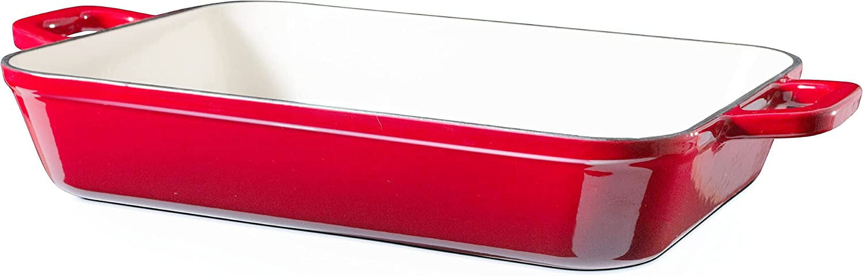 Enameled 13" Cast Iron Baking Pan Rectangular Lasagna Dish Large Roasting Pan Red