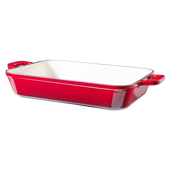 Enameled 13" Cast Iron Baking Pan Rectangular Lasagna Dish Large Roasting Pan Red