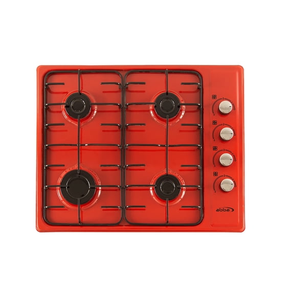 ABBA EST.1956 Retro Red Enameled 24 in Gas Cooktop with 4 Burners and Stainless Steel Base