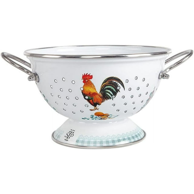 Enameled Aluminum Fine Mesh Strainer Drainer for Food Enamel Colander/Strainer 2.6 Qt (2.5 L) Pasta Drainer with Handle Rice Strainer (Golden Rooster)
