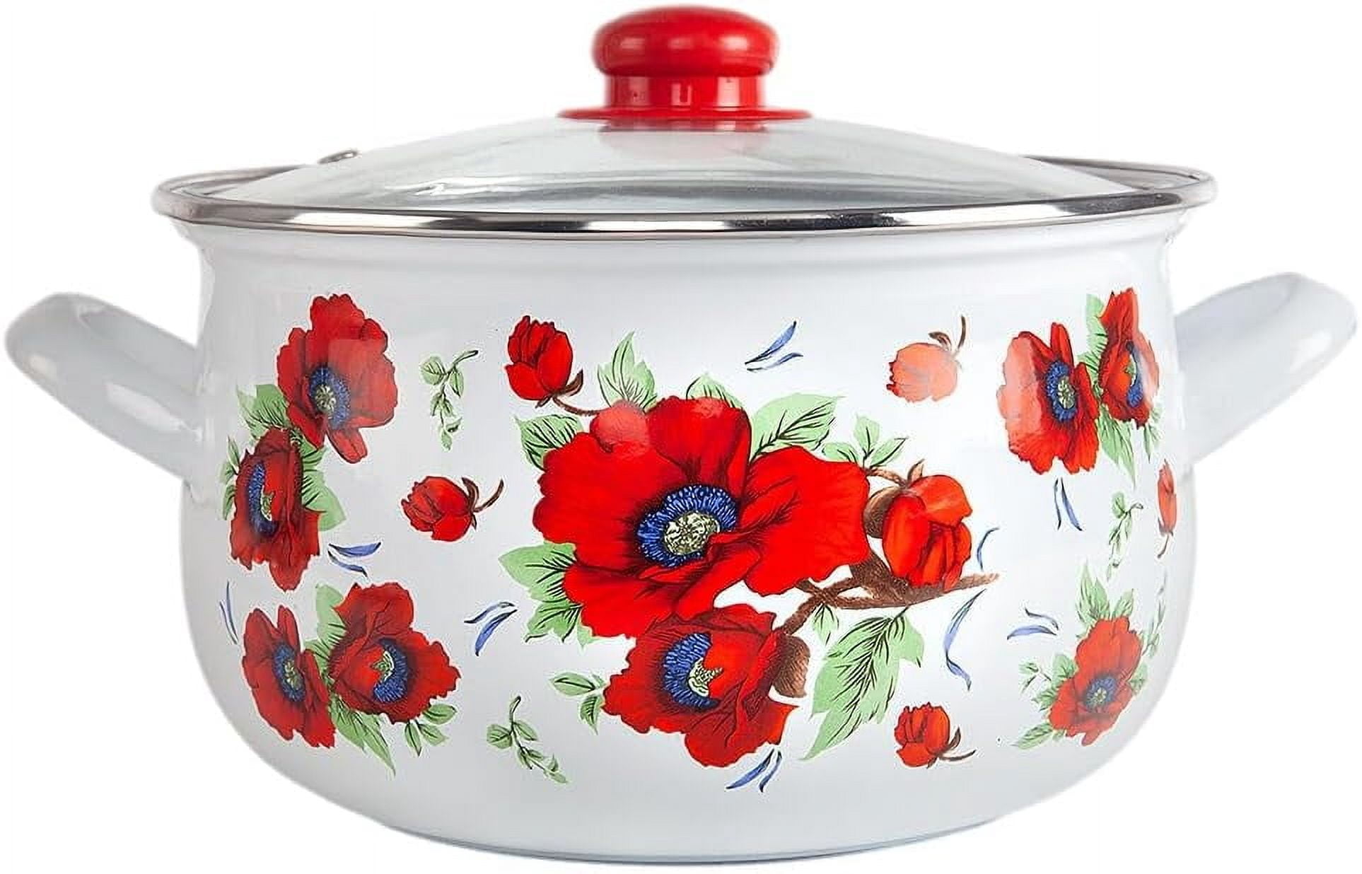 Enameled Aluminum Pot Poppies Belly Deep Casserole Cooking Pot with ...