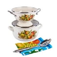 thumbnail image 1 of Enameled Aluminum Soup Pot 5.05-qt. (4.8 L) Apples Enamel Pasta Set with Complimentary Kitchen Towel and Spatula Deep Casserole Cooking Pot with Glass Lid Enamel Colander 9.25 х 9.25 х 5.9", 1 of 10