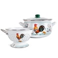 thumbnail image 1 of Enameled Aluminum Soup Pot 5.05-qt. (4.8 L) Golden Rooster Enamel Deep Stock Pot with Glass Lid and Colander Set Deep Casserole Cooking Pot Enamel Colander, 1 of 12