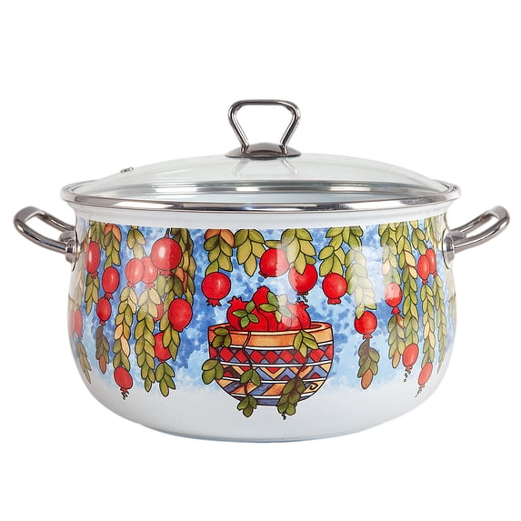 Enameled Aluminum Soup Pot Pomegranate Belly Deep Casserole Cooking Pot with Glass Lid Enameled Camping Cookware Camping Stockpot for Cooking (6.55-qt. (6.2 L))
