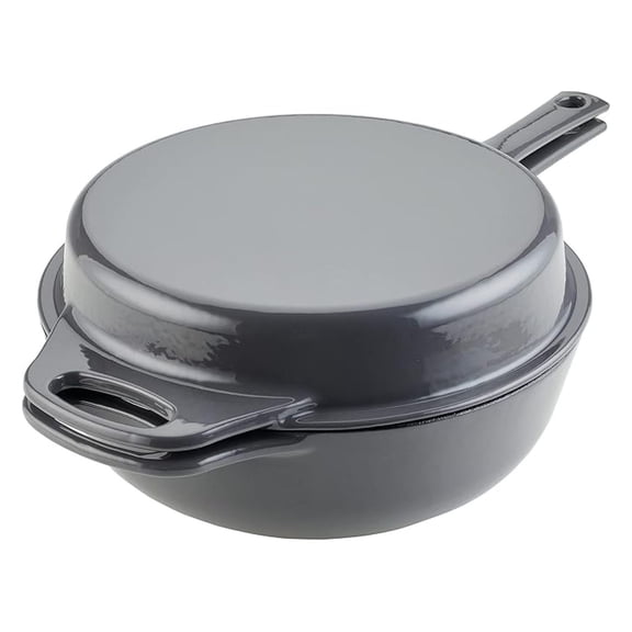 Enameled Cast Iron 3-in-1 Dutch Oven with Skillet/Saute Combo, 4 Quart, Gray