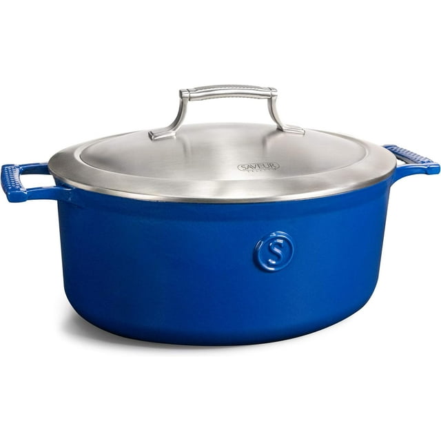 Enameled Cast Iron 6Quart Oval Roaster with Stainless Steel Lid