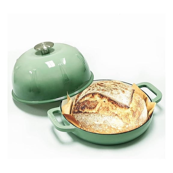 Enameled Cast Iron Bread Cloche Dome Lid Dutch Oven for Artisan Sourdough Baking Heat-Retaining, Nonstick Bakeware for Crispy Crust & Even Baking Oven Safe, Green Design