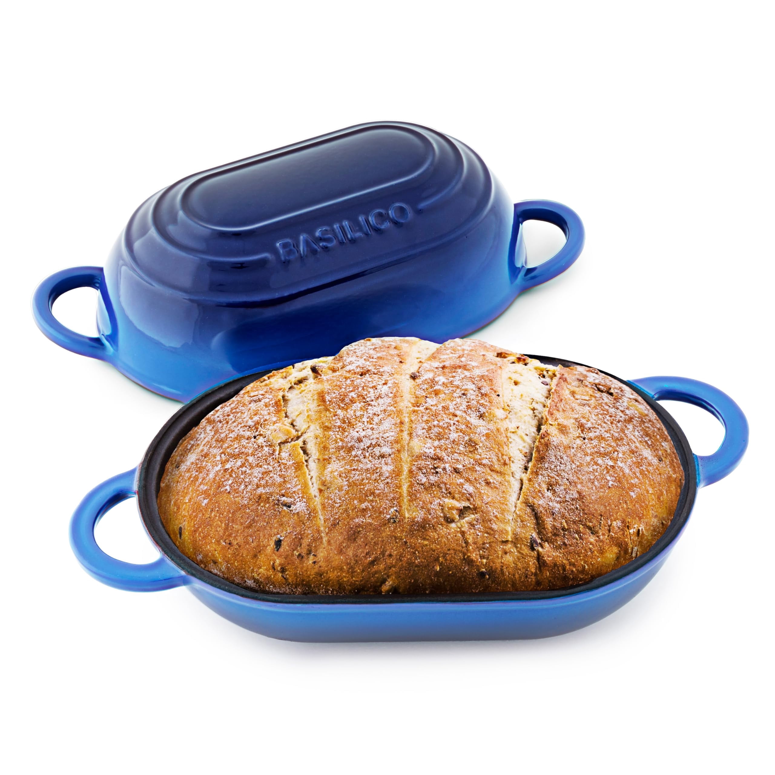 Enameled Cast Iron Bread Oven 2 Qt (Blue), Non-Stick Single Loaf Cast Iron Bread Pan with Lid, Easy Homemade Sourdough Dutch Oven with Lid, Oven-Safe Artisan Br