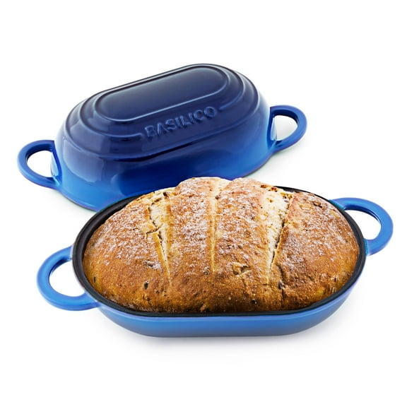 Enameled Cast Iron Bread Oven 2 Qt (Blue), Non-Stick Single Loaf Cast Iron Bread Pan with Lid, Easy Homemade Sourdough Dutch Oven with Lid, Oven-Safe Artisan Bread Baking Pan