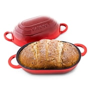 Enameled Cast Iron Bread Oven 2 Qt Red, Non-Stick Single Loaf Cast Iron Bread Pan with Lid, Easy Homemade Sourdough Dutch Oven, Oven-Safe Artisan Bread Baking Pan