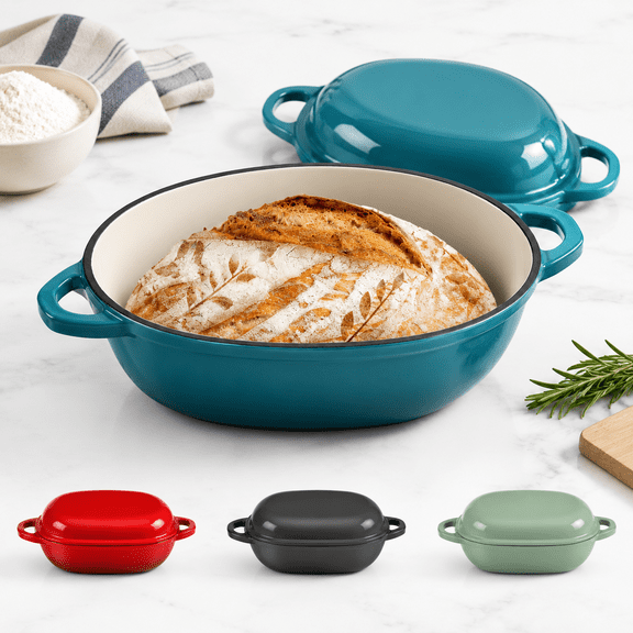 Enameled Cast Iron Bread Oven With Lid 2 Qt Oval Blue