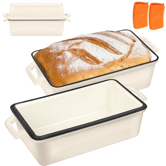 Enameled Cast Iron Bread Pan 2-in-1 Cream White 9x5 Inch For Homemade Sourdough Cake Meatloaf