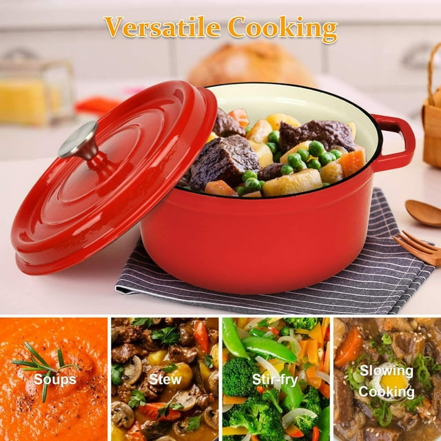 Enameled Cast Iron Dutch Oven, 13" Round 5 qt Cast Iron Casserole Dish