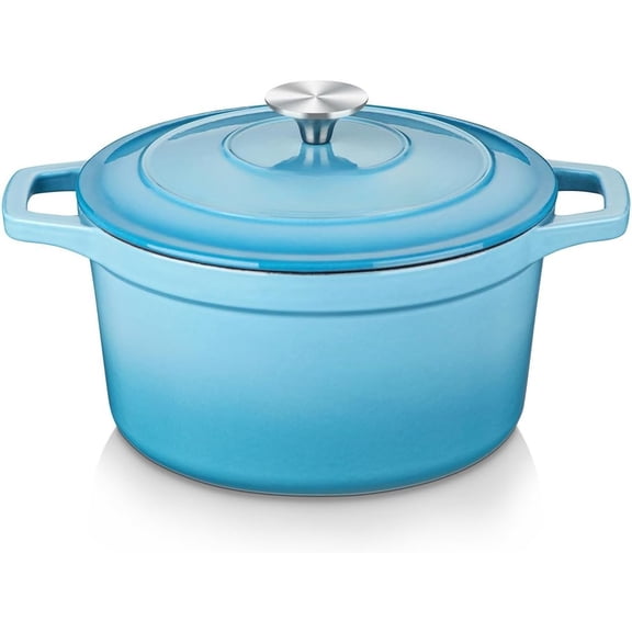 Enameled Cast Iron Dutch Oven, 2.5 QT Blue Naturally Non- Casserole Dish Cookware, with Stainless  Knob Lid Cast Iron Casserole for Steam Braise Bake Broil Saute Simmer Roast