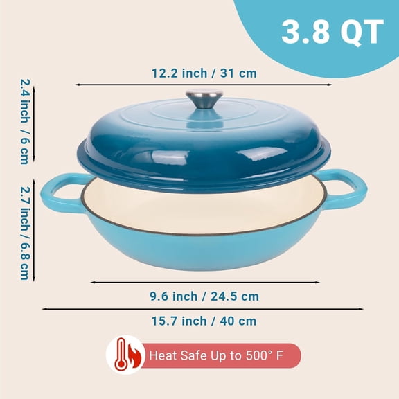 Enameled Cast Iron Dutch Oven, 3.8 Quart Dutch Oven Pot with Lid, Non Stick Cast Iron Pot, Round Oven Safe up to 500F, Use for Marinate, Cook, Bake and Serve Gradient Blue